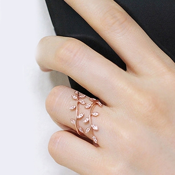 NEW Golden NYC 18k Rose Gold-Plated Olive Branch Ring with Swarovski Crystals - Picture 3 of 12